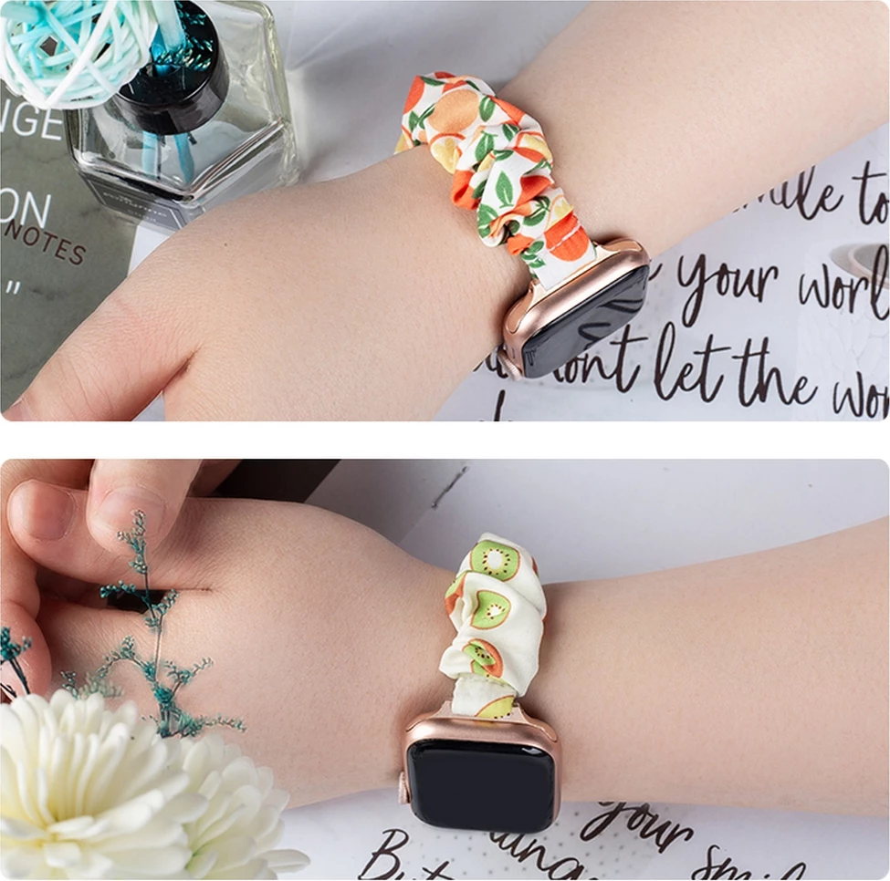 Rrip tekstili për Apple Watch Hurtel, elastik, me lule, Blu