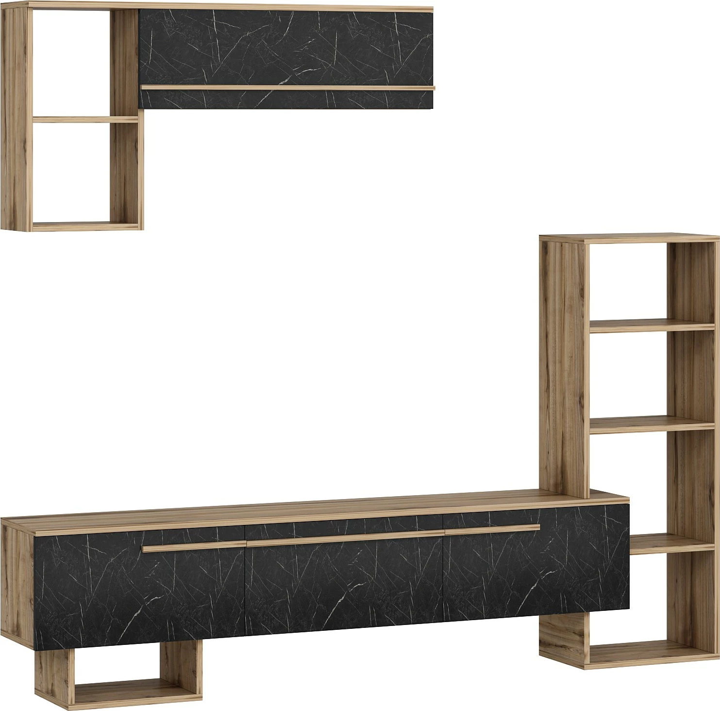Komodë TV Hanah Home, Mega - Ciragan, Royal Marble, ngjyrë arre dhe e zezë