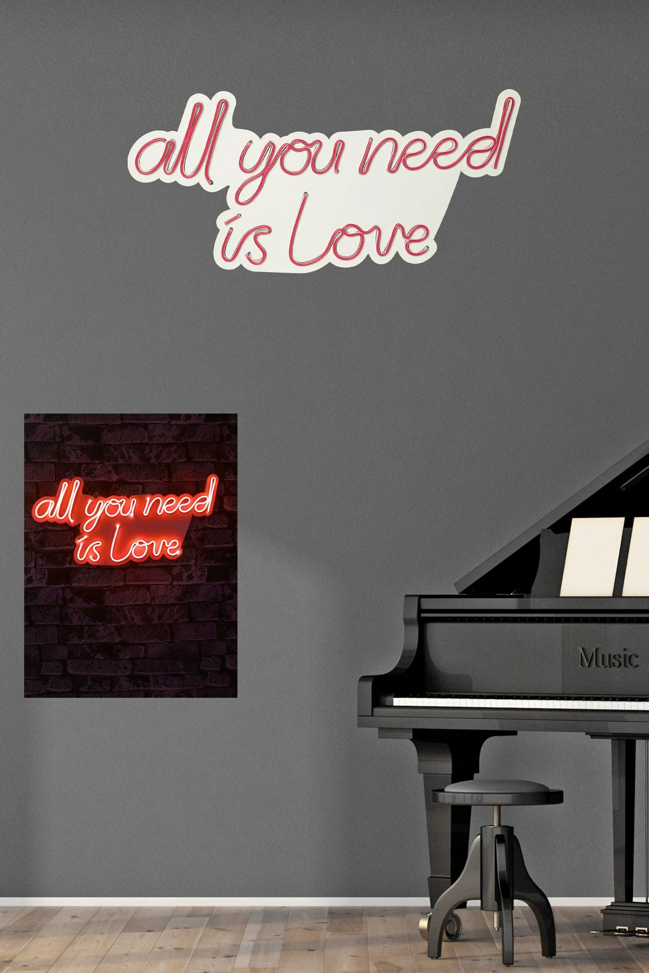 Dekor dritash LED plastike, 'All you need is love', ngjyrë e kuqe