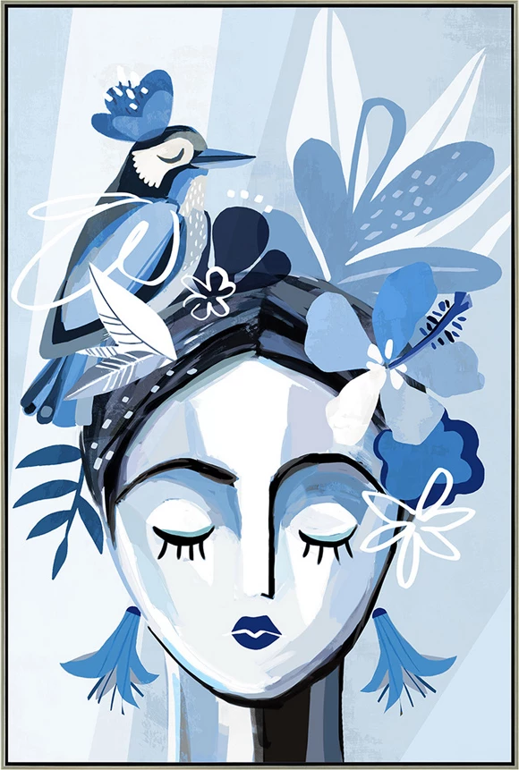 Pikturë dekorative Amari, kanavacë, ngjyrë bardhë, kaltër, argjend, 63x93x5cm