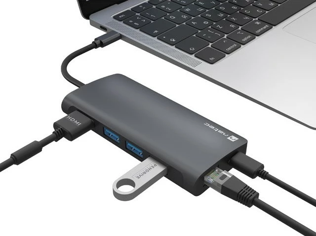 Adapter multiport Natec Fowler 2 V2, USB-C në HUB, 3x USB 3.0, HDMI 4K, Gri
