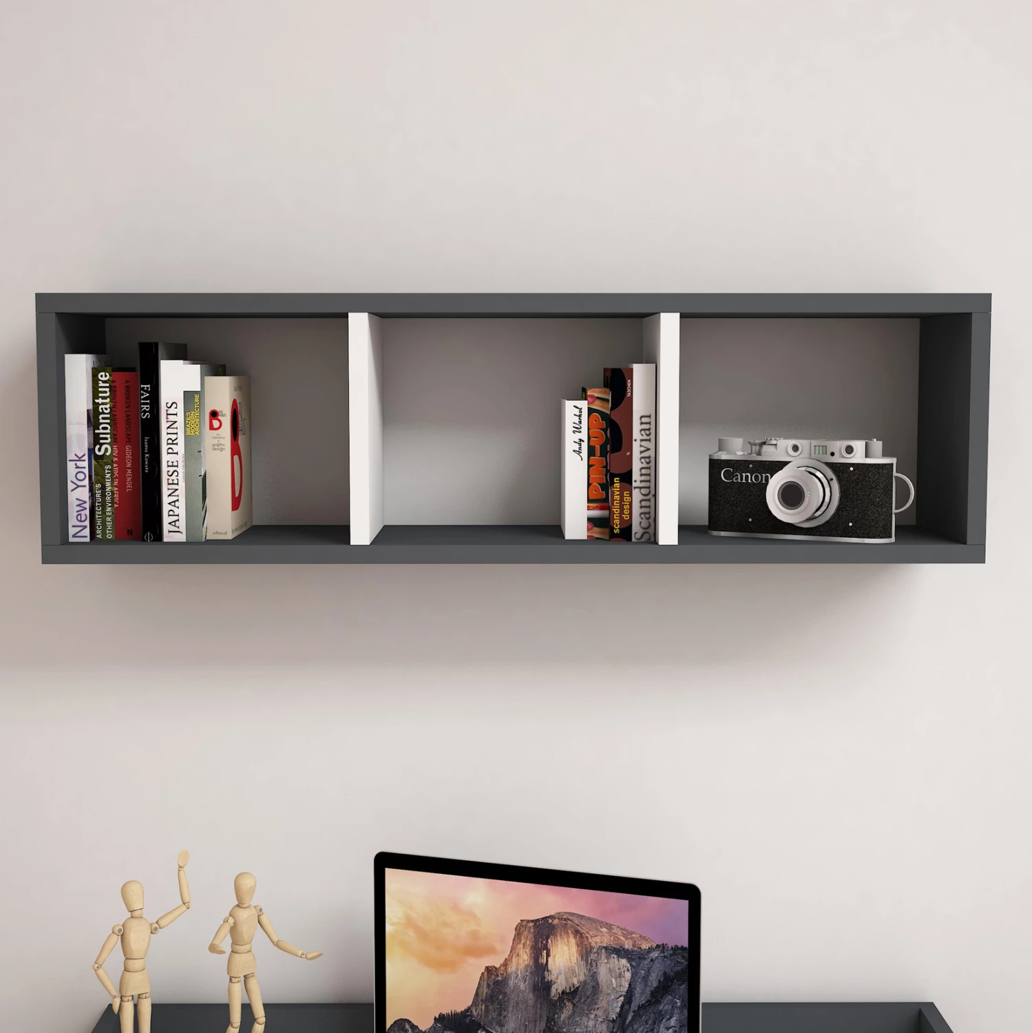 Raft muri FH9228.13, hiri/bardhë, 90x22x25.6Hcm