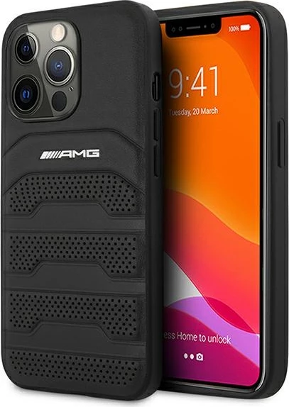 Mbështjellës Mercedes-AMG AMHCP13XGSEBK për iPhone 13 Pro Max 6.7\" hardcase lëkurë Debossed Lines, i zi