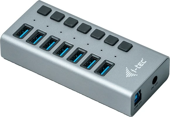 HUB USB 3.0 I-Tec 7 porta, 36W, alumini, gri