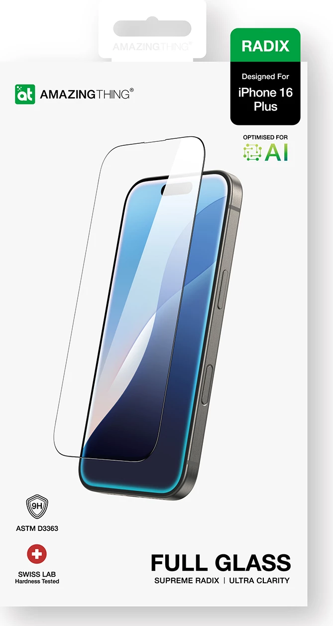 Xham mbrojtës AmazingThing Radix Full Glass për iPhone 16 Plus, transparent