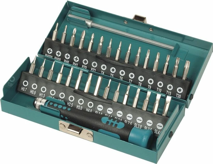 Set bitash Wolfcraft MICRO 32 copë, me kaçavidë precize dhe kuti metalike (1389000)