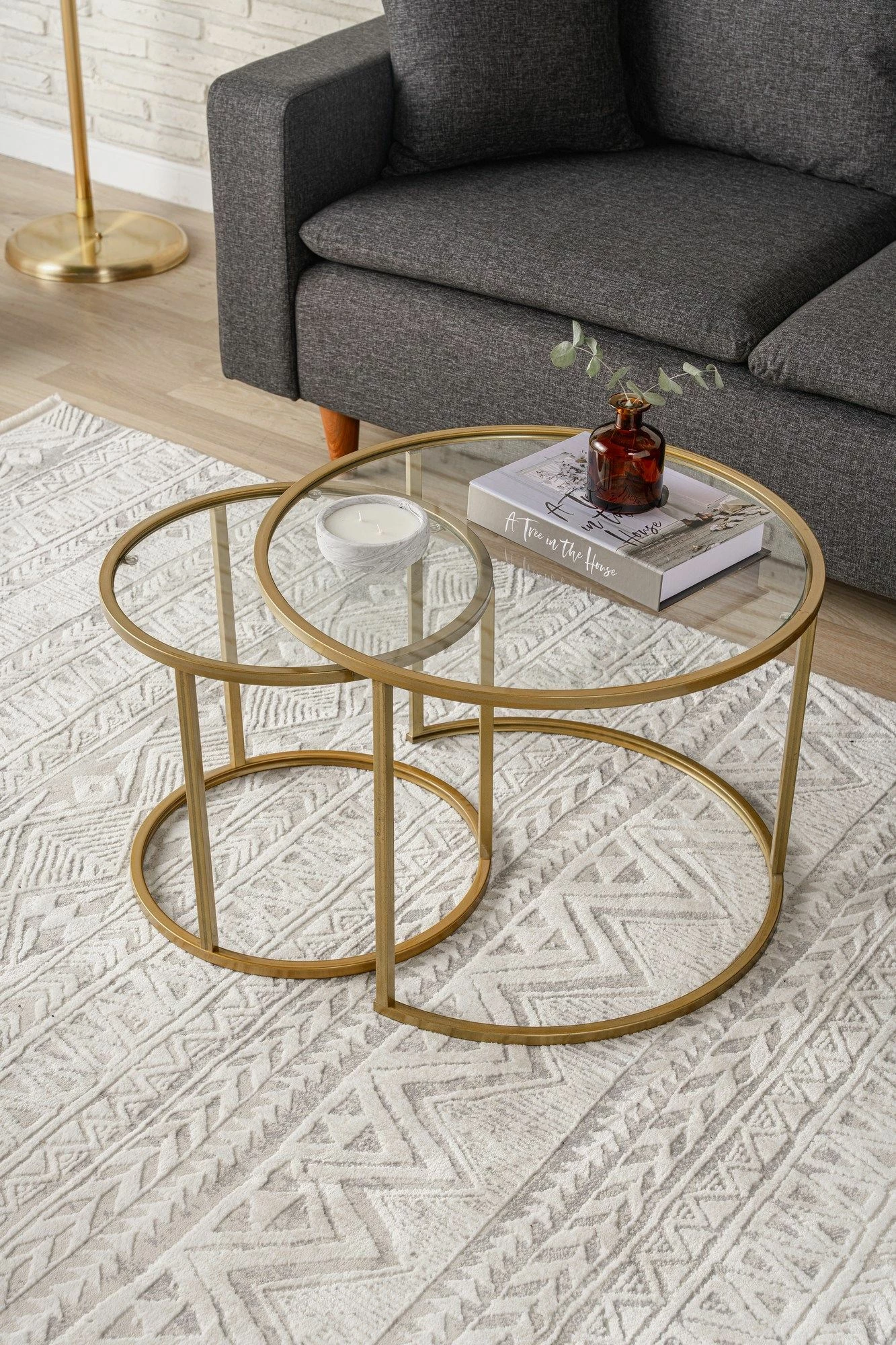 Set tavolinash kafeje Hanah Home, Belarus 60, ngjyrë ari, transparente