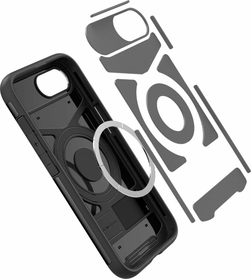 Mbështjellës Spigen Slim Armor MagSafe për iPhone 16e, me kickstand, MagSafe, TPU + polikarbonat, zi