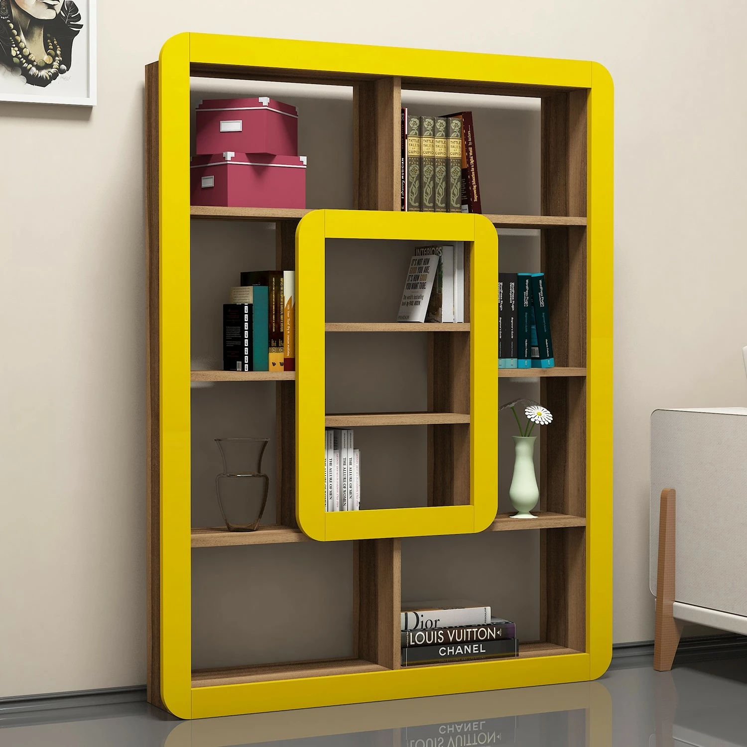 Raft librash Hanah Home, orkide, ngjyrë arre dhe e verdhë