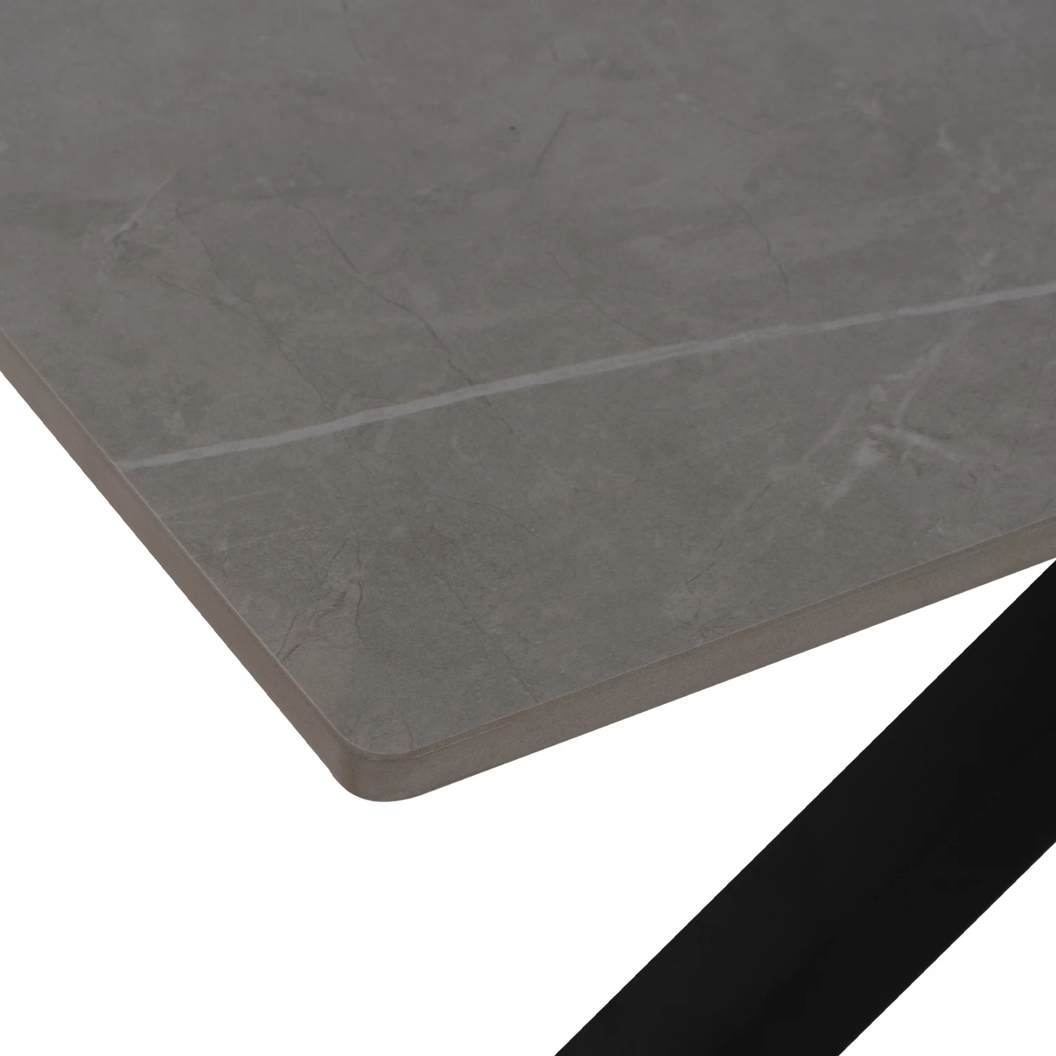 Tavolinë ngrënieje, sipërfaqe guri të sinteruar, këmbë metali, 160x90x75 cm