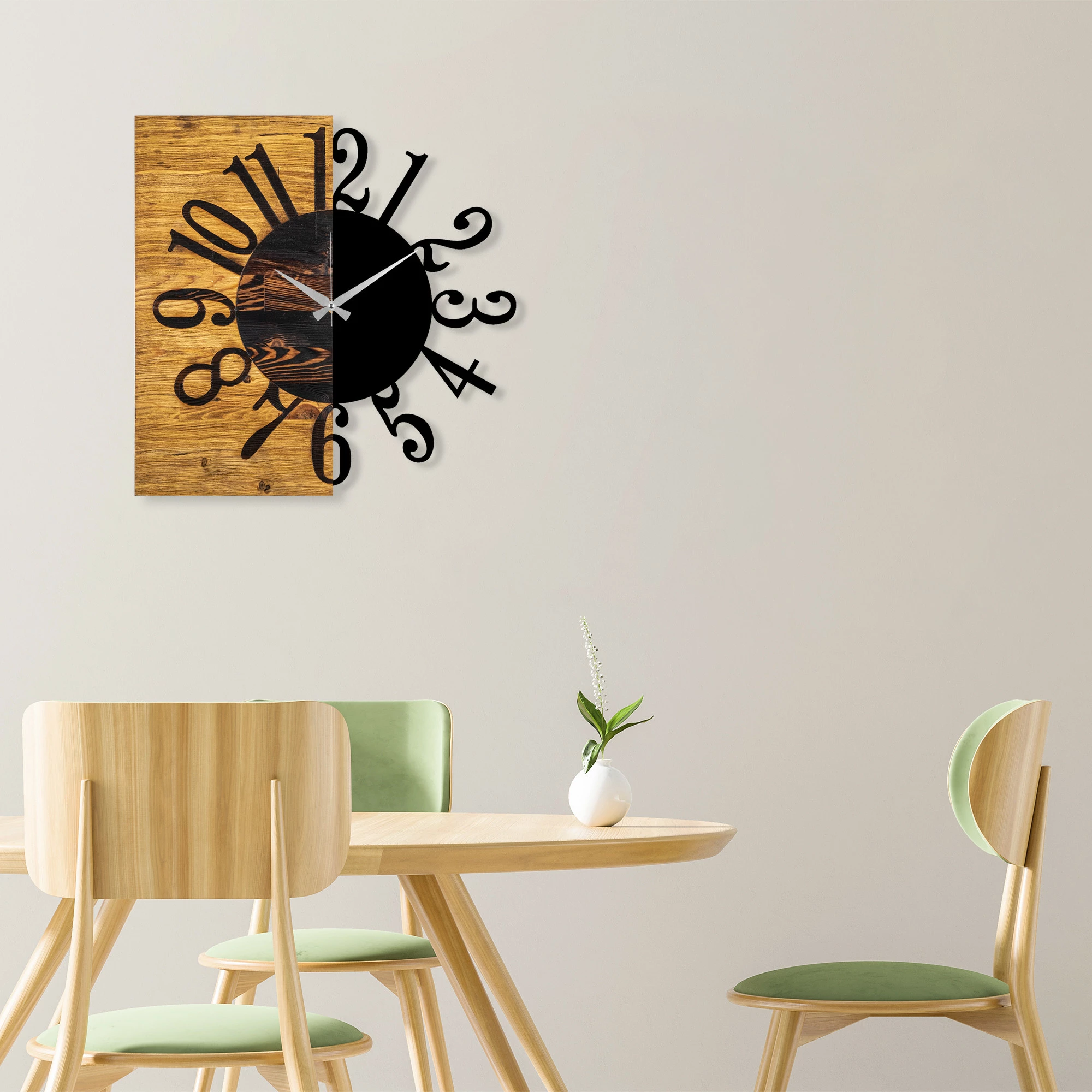 Orë muri dekorative prej druri, Wallity, ngjyrë arre dhe e zezë, 58x3x58cm
