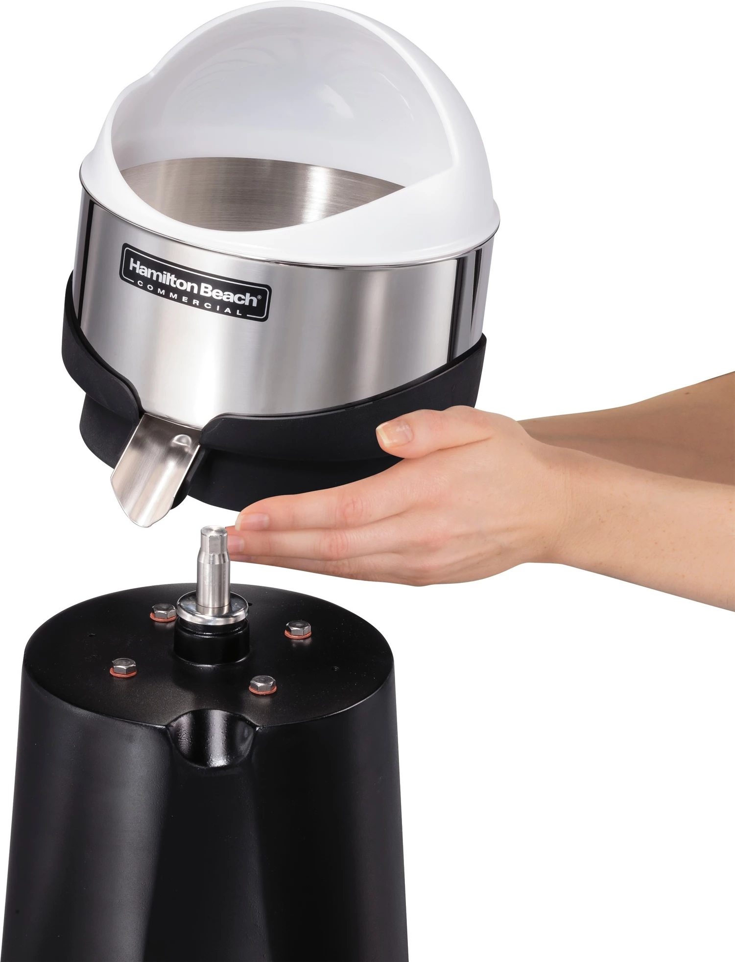 Shtrydhës agrumesh elektrik, Hamilton Beach Commercial, FreshMark, kapacitet i lartë, tas çelik inoks, 260x254x(H)470 mm, zi/argjendtë