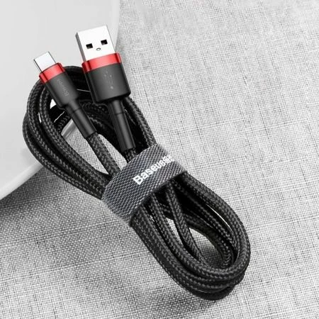 Kabllo USB-A në USB-C Baseus Cafule CATKLF-U91 3 m USB 2.0 e thurur, zi-kuqe