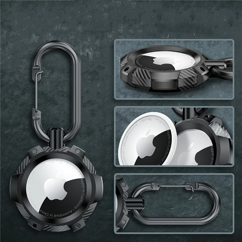 Mbështjellës Tech-Protect TPUCarbon për Apple AirTag, i zi me karabinë