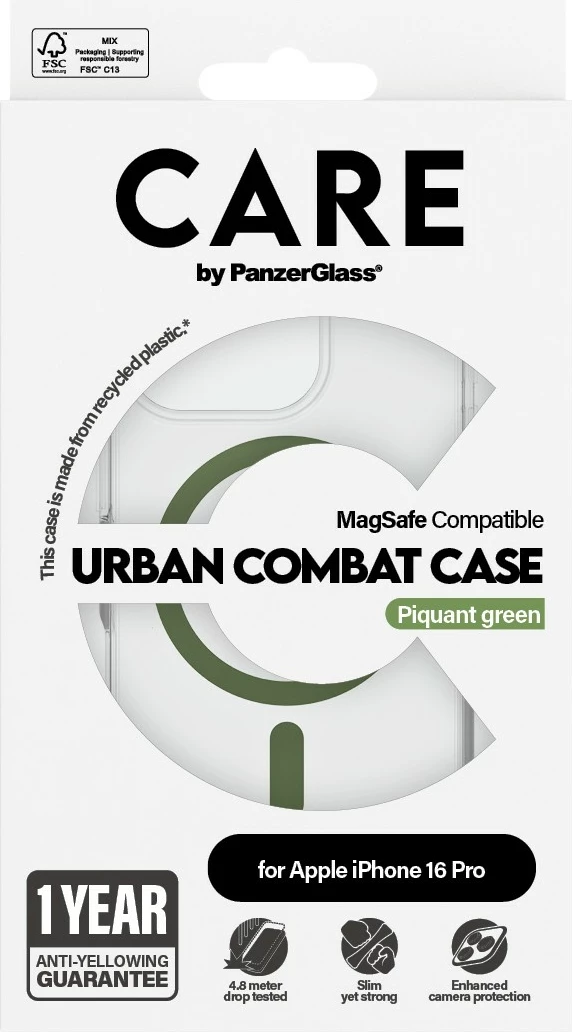 Mbështjellës PanzerGlass CARE Case Flagship MagSAFE për iPhone 16 Pro, transparent, green