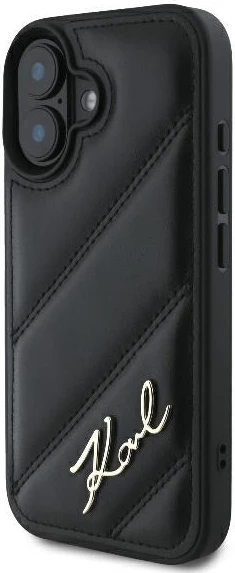 Mbështjellës Karl Lagerfeld Quilted Signature për iPhone 16 Plus, i zi
