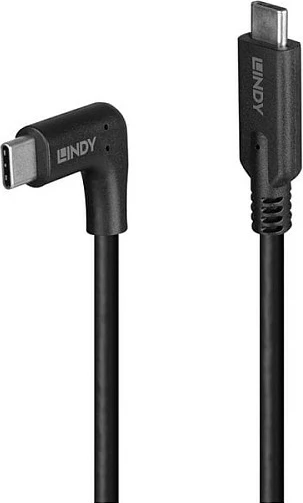 Kabllo USB-C LINDY USB 3.2 Gen 2, 0.5m, USB-C në USB-C, 90° e kënduar, 10Gbps, PD 60W, e zezë
