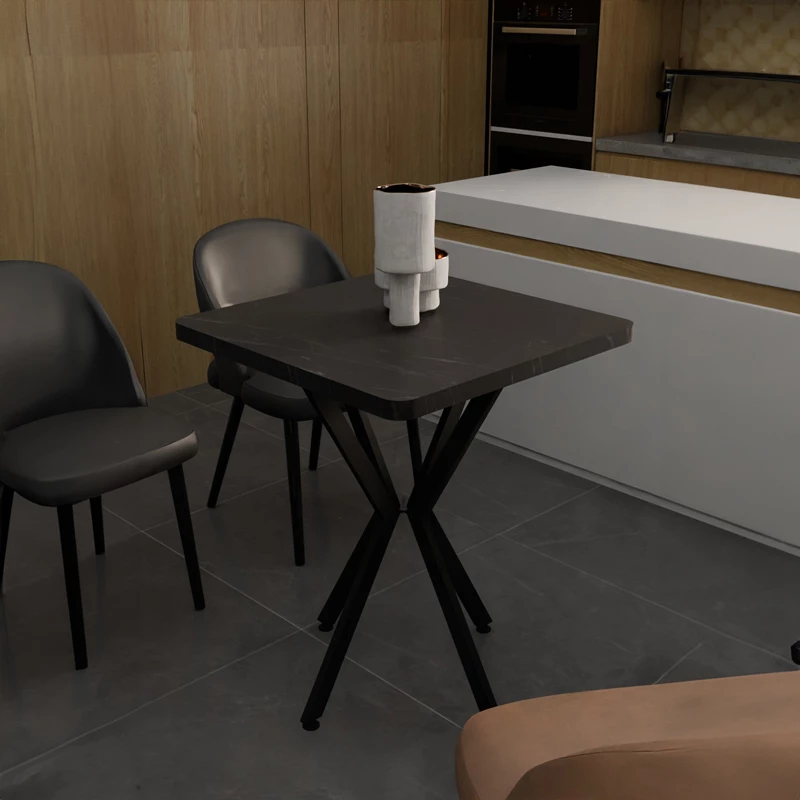 Sipërfaqe Tavoline Prestone, mermer i zi, melaminë-metal i zi, 70x70x75cm