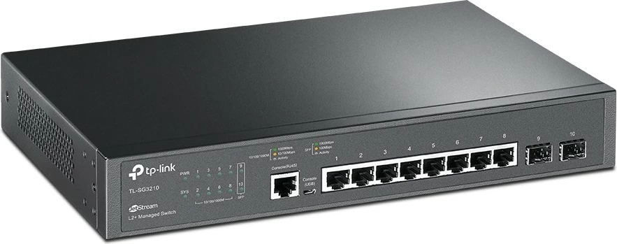Switch TP-Link JetStream 8-Port Gigabit L2+ me 2 SFP Slots, Managed, L2/L3, Gigabit Ethernet (10/100/1000), Rack mounting, 1U