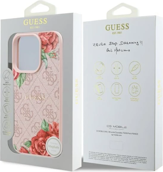 Mbështjellës Guess GUHMP16LP4ROPEMCP për iPhone 16 Pro 6.3", hardcase, MagSafe, rozë