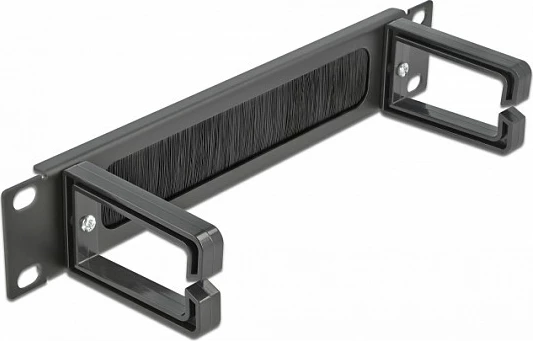 Panel me furçë për menaxhim kabllosh DeLOCK 10″, 1U, me 2 grepa, i zi