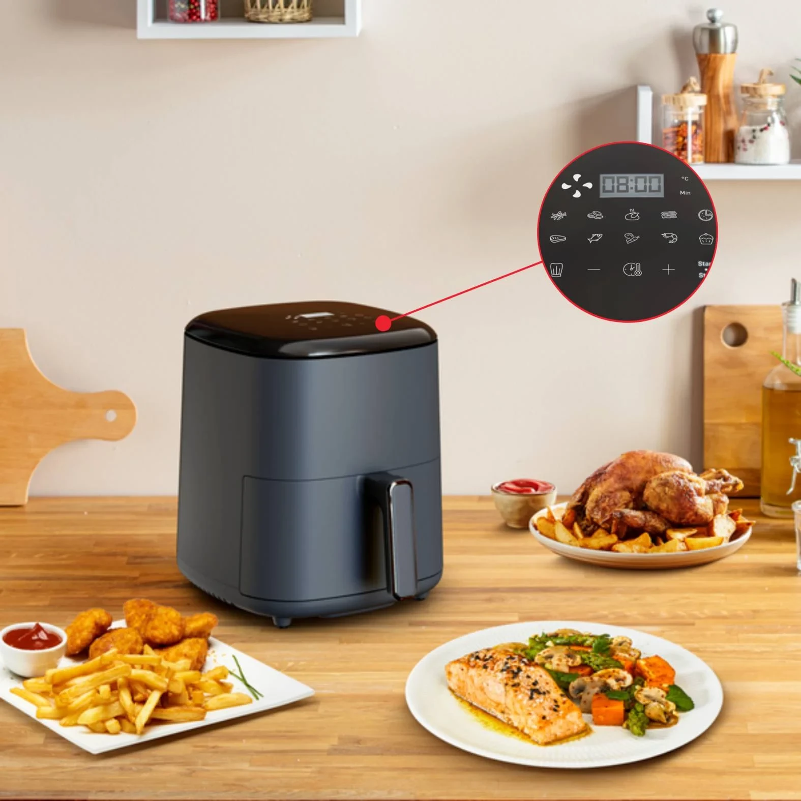 Fritëz me ajër, Tefal, Easy Fry Max EY245B10, 5 L, 1500W, 10 programe, Java Pepper