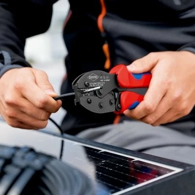 Vegël krimpimi Knipex PreciForce MC4/EVO2, doreza kuqe/blu