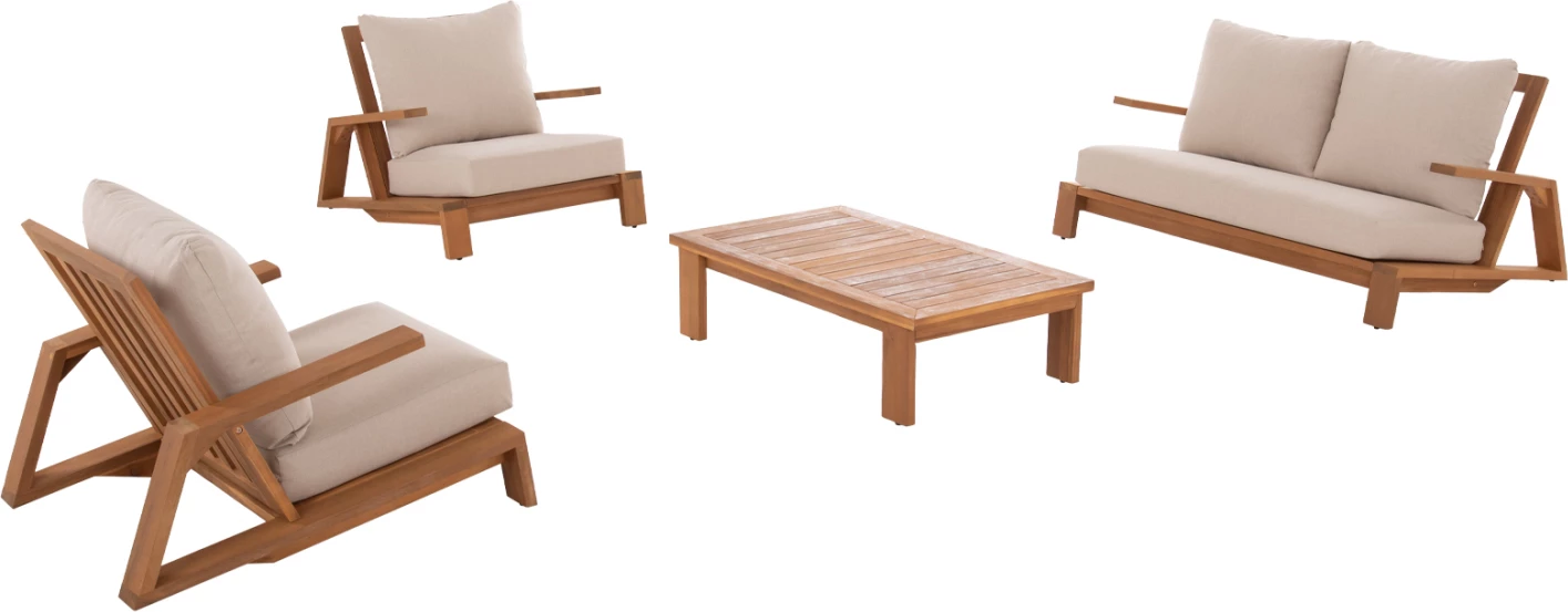 Set lounge për jashtë, 4 pjesë, MIREX, dru akacie, jastëk me mbulesa poliester ecru