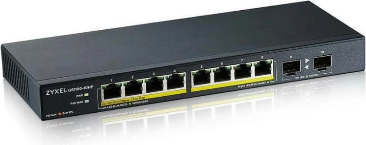 Switch Zyxel GS1100-10HP-EU0102F, 8x Gigabit PoE+, 2x SFP, Desktop, i zi