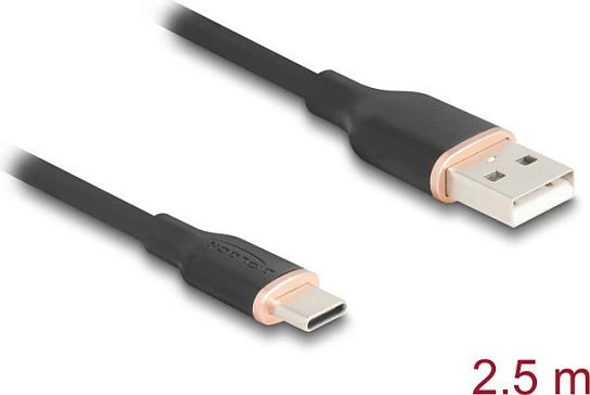 Kabllo USB DeLOCK 81227, USB-A në USB-C, 2.5 m, USB 2.0, 3A, e zezë