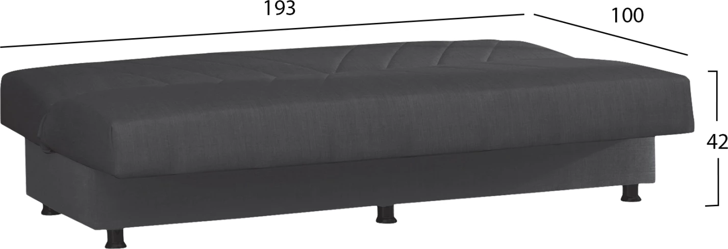 Divan shtrat 3-vendësh ANDRE FH3271.03, pëlhurë antracit, 193x82x81H cm