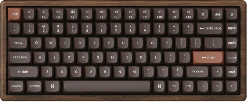 Tastierë mekanike Keychron K2 HE All-Wood Special Edition (K2H-F1W), 75%, Gateron Double-Rail Magnetic Nebula, RGB, wireless 2.4GHz/Bluetooth/USB-C, US layout, kafe