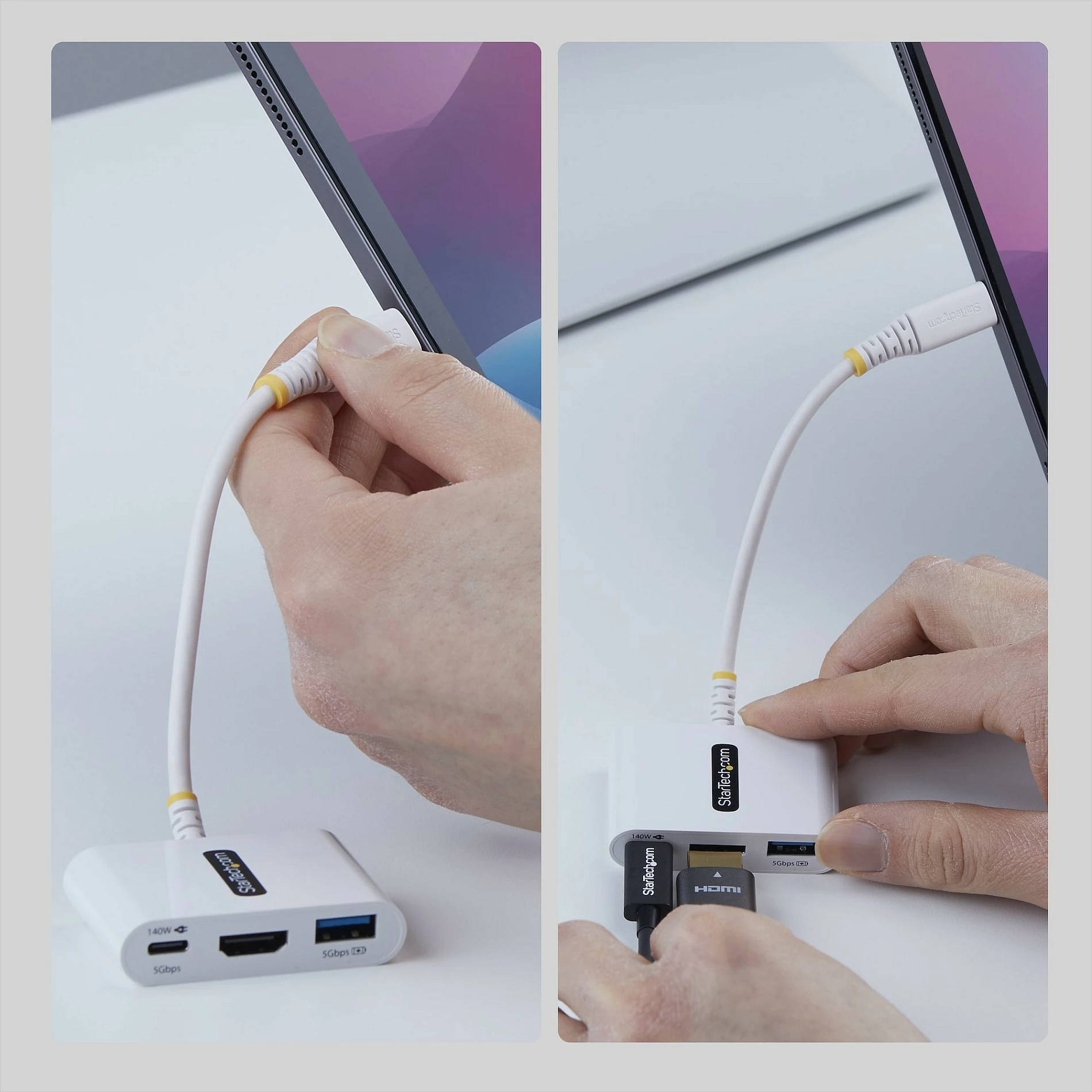 Adapter multiport USB-C në HDMI StarTech, 4K 60Hz, Hub USB 5Gbps, PD 140W, i bardhë