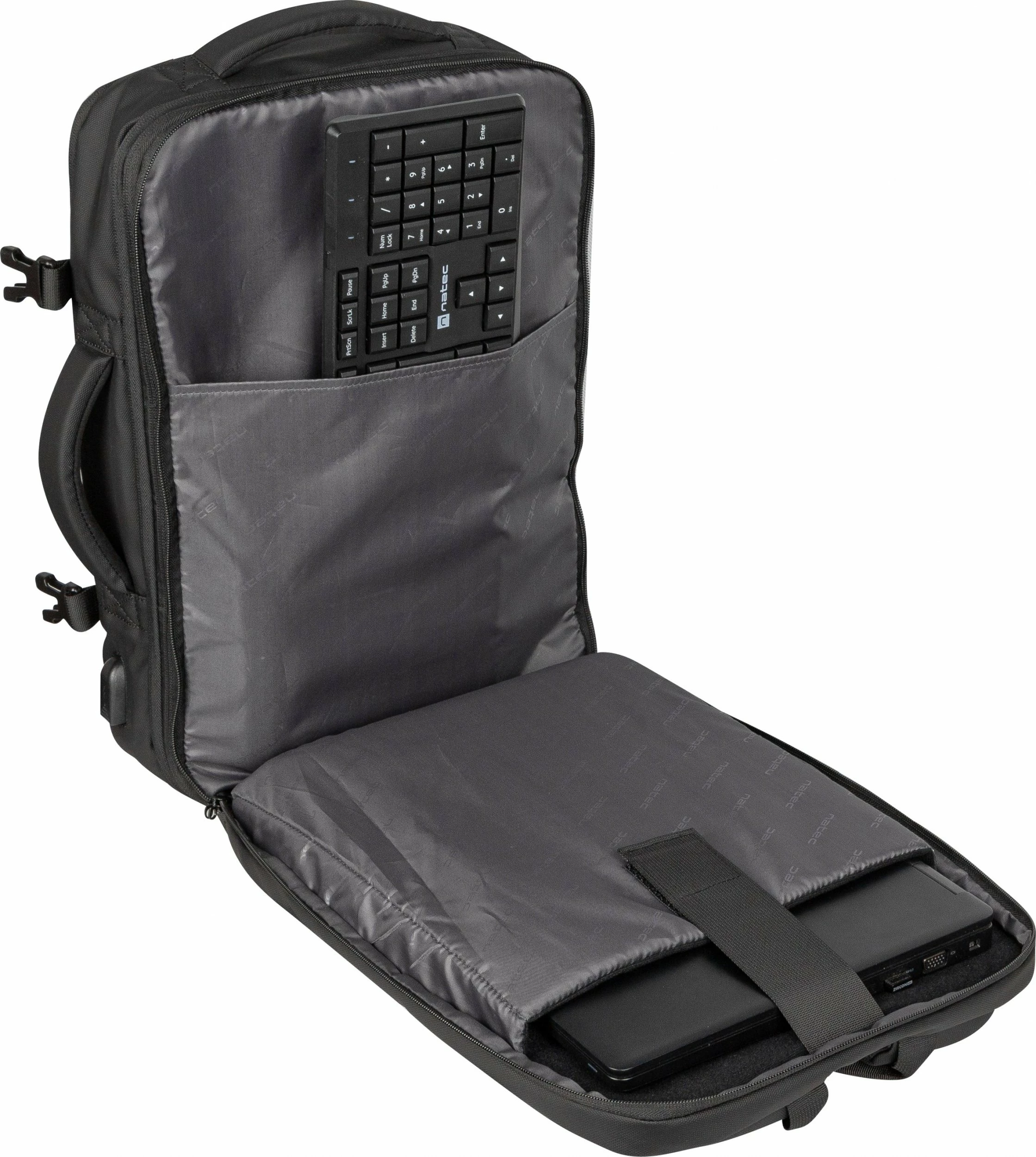 Çantë shpine për laptop Natec Camel Pro NTO-2116 17.3" me 3 ndarje, e zezë