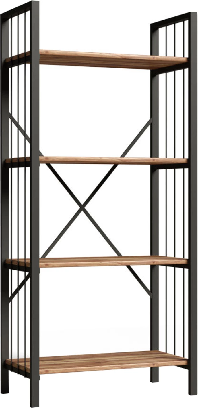 Raft librash INDUS melaminë, ngjyrë arre dhe metal gri, 60x30x150 cm, FH9425