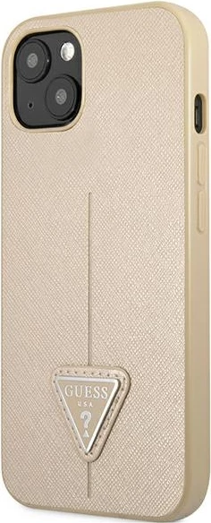 Mbështjellës Guess GUHCP13SPSATLE për iPhone 13 mini, hardcase, Saffiano Triangle, bezhë