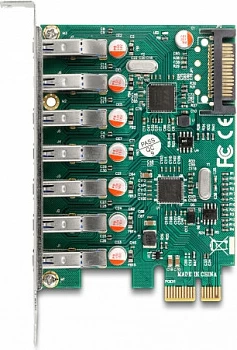 Kartë zgjerimi PCIe DeLOCK x1, 7x USB-A 5Gbps USB 3.2 Gen 1, SATA 15-pin, gjelbër/hiri
