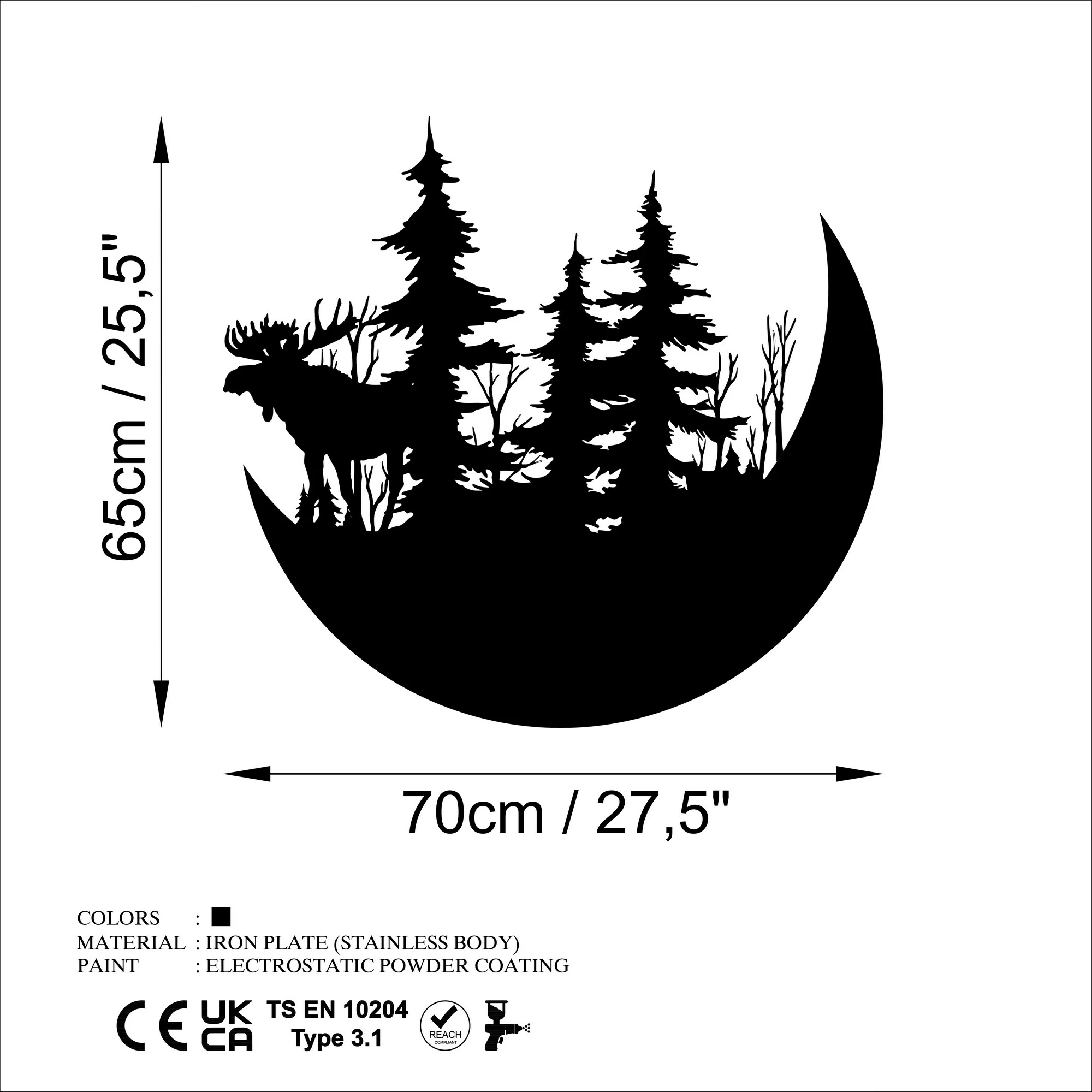 Aksesor dekorativ metalik për mur, Wallity, The Wild Nature 2 - L, ngjyrë e zezë, 70x65cm