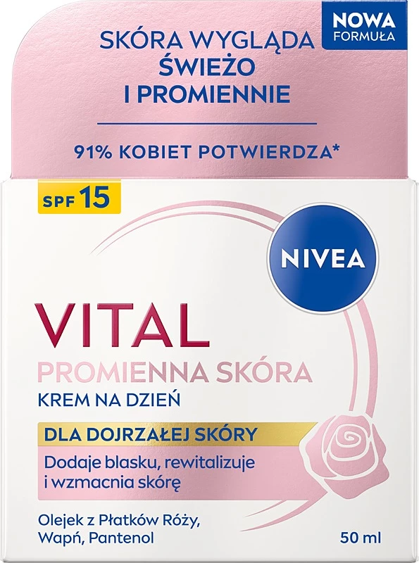 Krem ditor kundër rrudhave për femra Nivea Vital Promienna Skin SPF15, 50ml