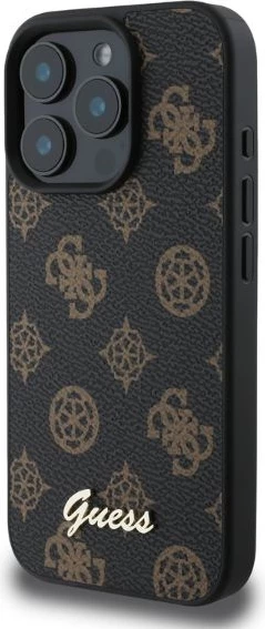 Mbështjellës Guess Peony Script MagSafe për iPhone 16 Pro, i zi