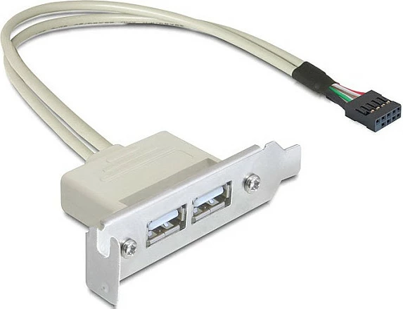 Braket low profile USB 2.0 DeLOCK, 2x USB-A, 0.5m, gri