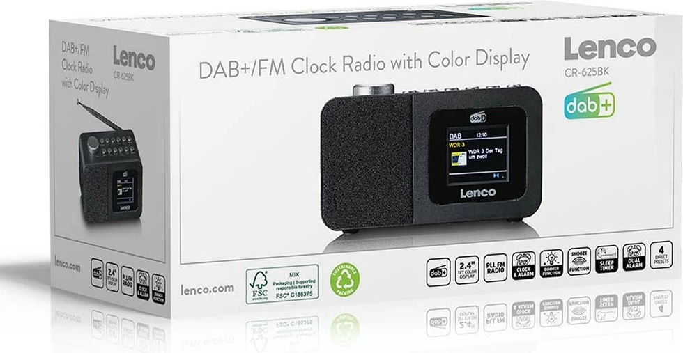 Radio Lenco CR-625BK, DAB+, FM, e zezë