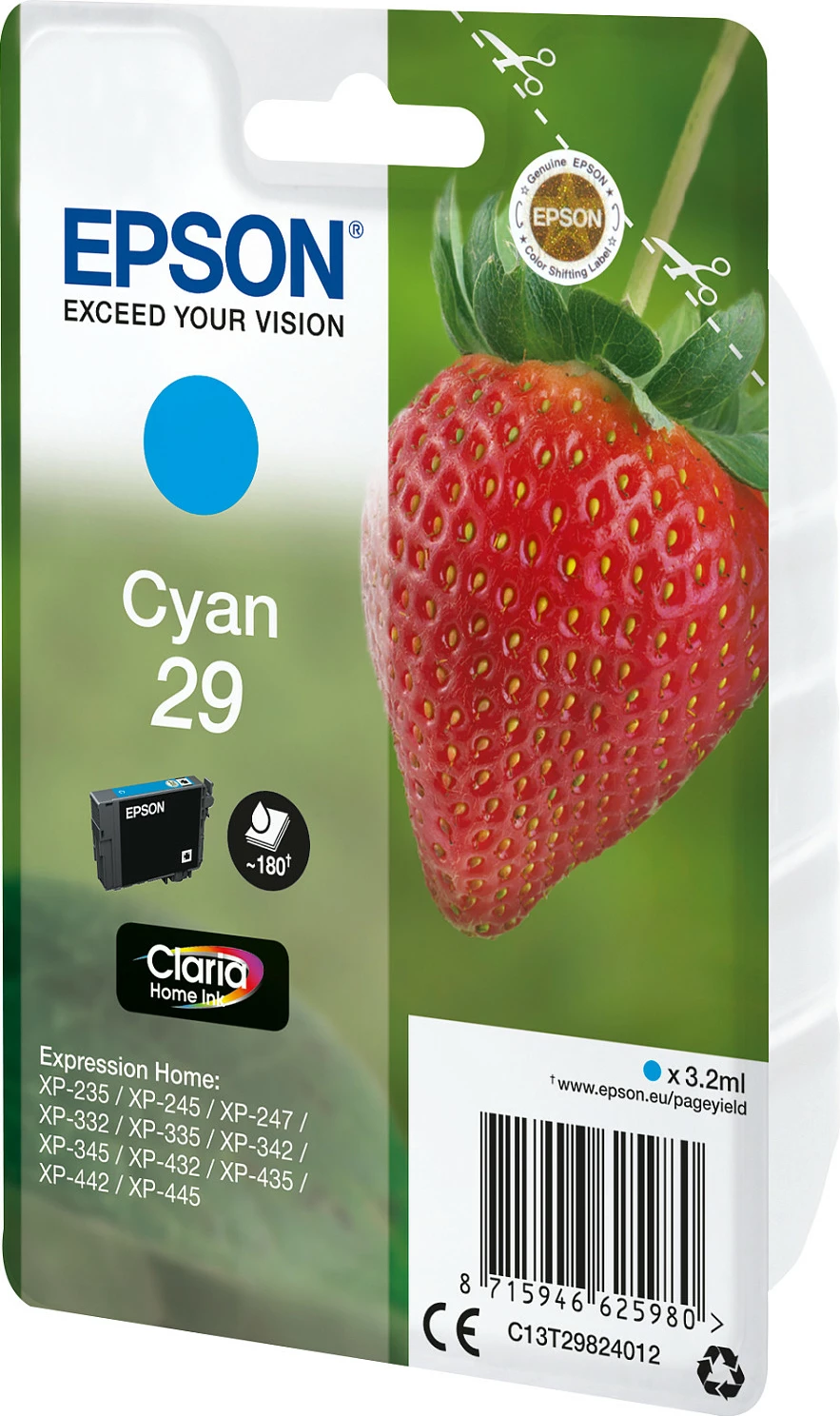 Bojë Epson Strawberry Singlepack Cyan 29, 3.2 ml, 180 faqe