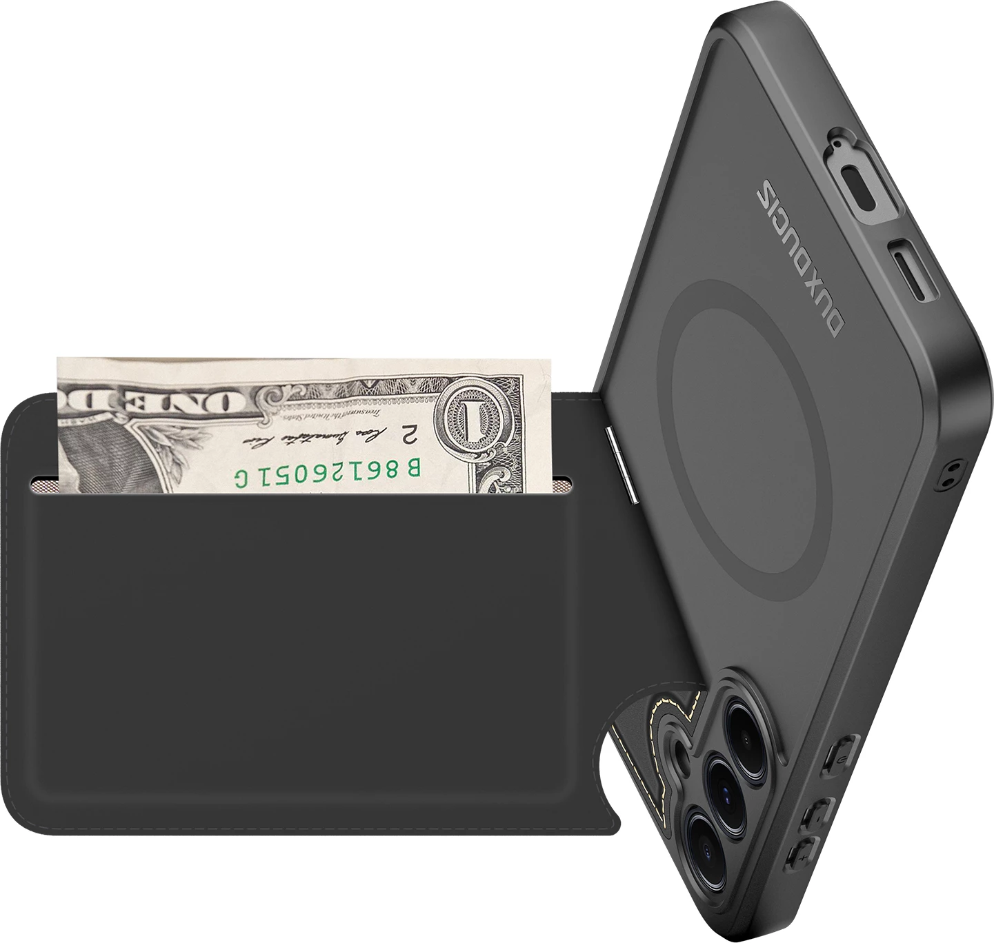 Mbështjellës Dux Ducis Rafi II për Samsung Galaxy S25, me stand, portofol, MagSafe, e zezë