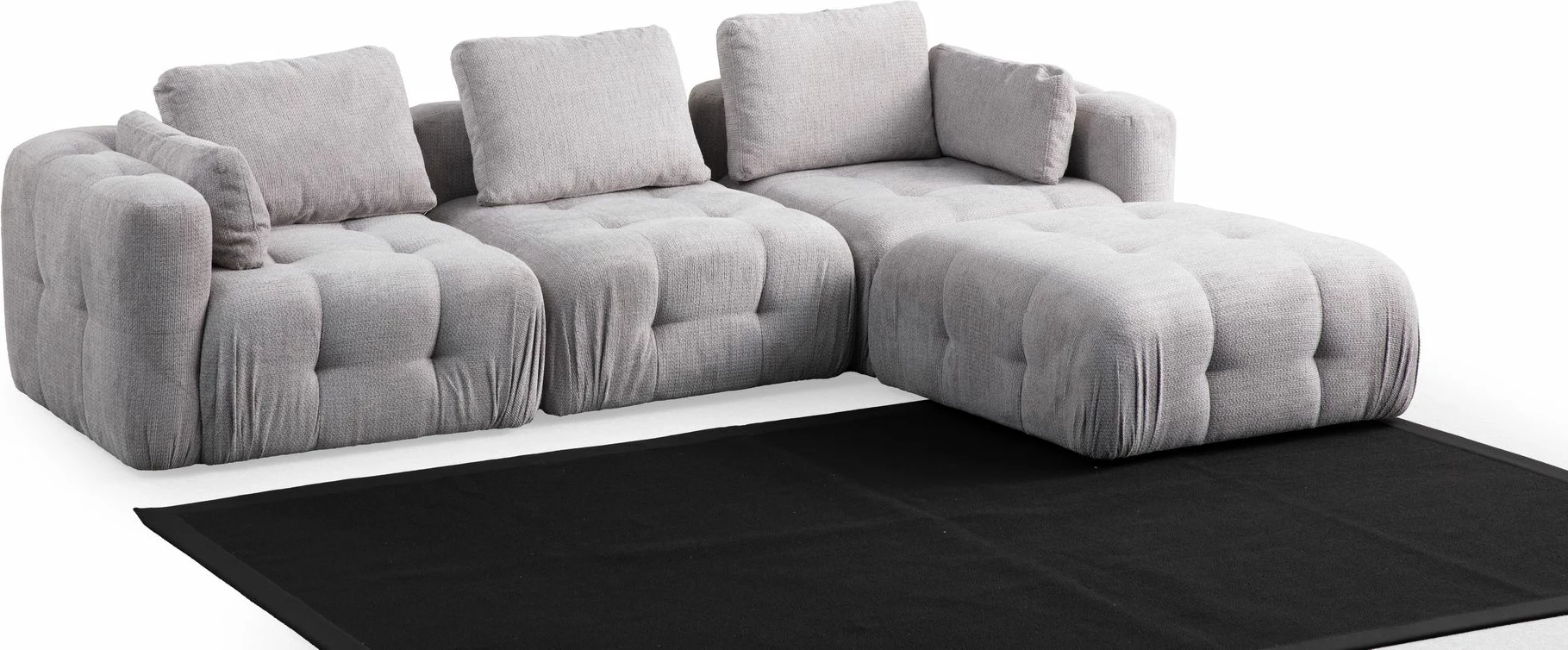Këndare Amaris, 3 vende me pouffe, ngjyrë gri e çelët