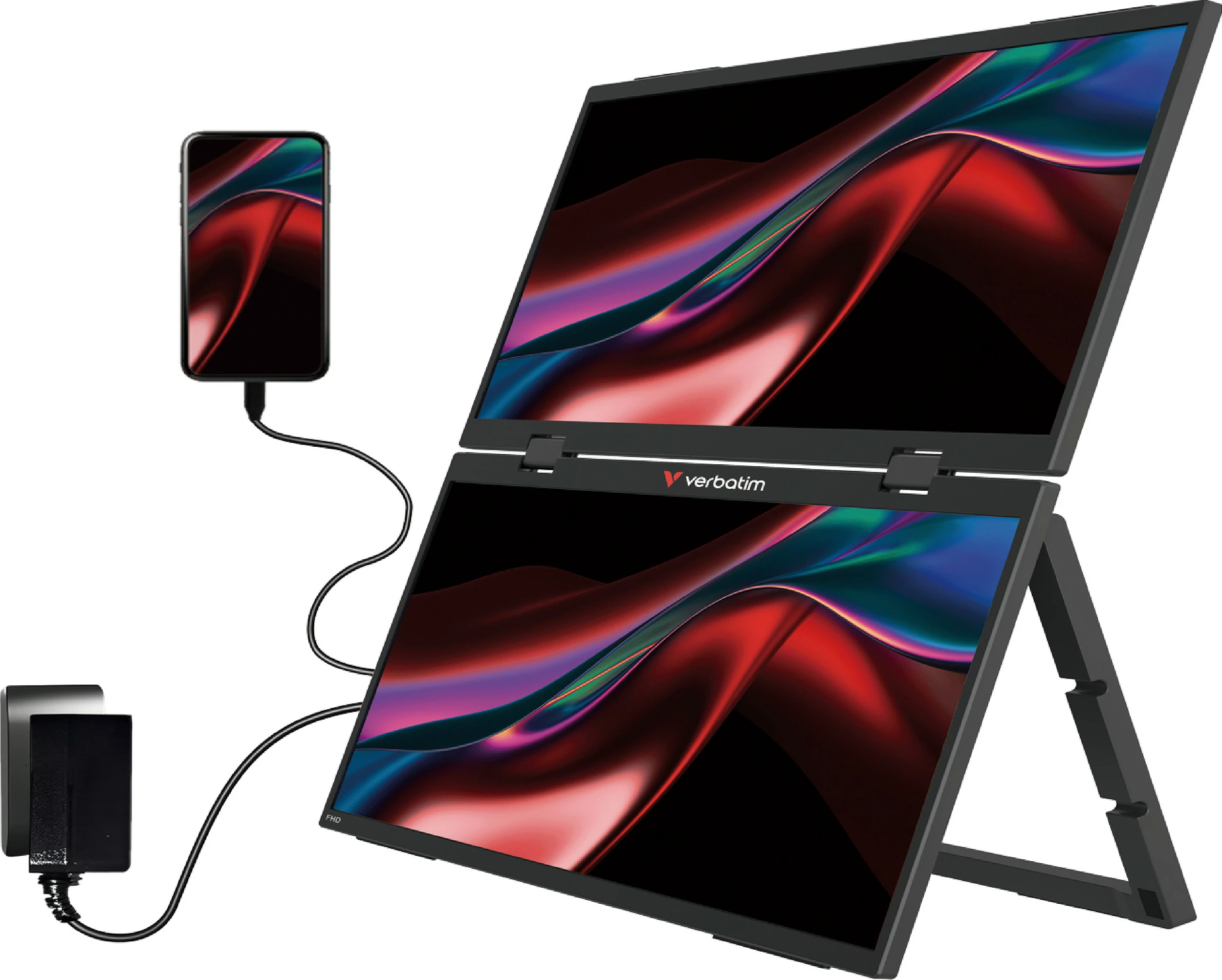 Monitor portativ i dyfishtë Verbatim Portable 15.6" FHD Dual Monitor Essentials, 2x 15.6", Full HD, USB-C/HDMI, i zi