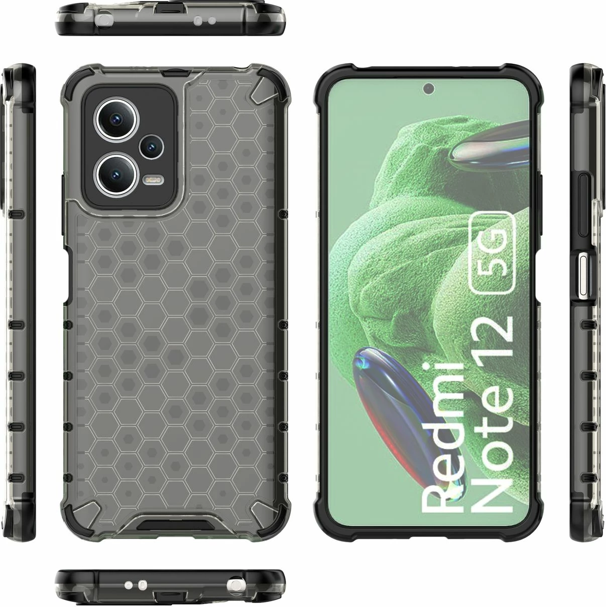 Mbështjellës Hurtel Honeycomb për Xiaomi Redmi Note 12 5G / Poco X5 5G, i zi