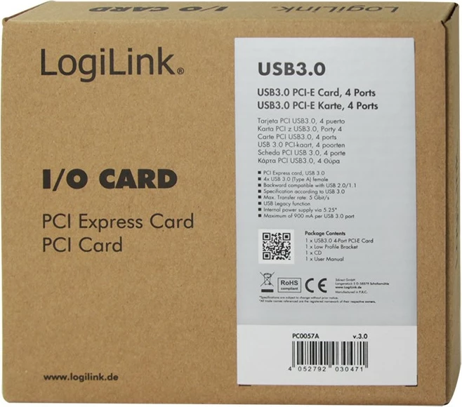 Kartelë PCIe LogiLink PC0057A, 4 porta USB 3.0, 5 Gbit/s