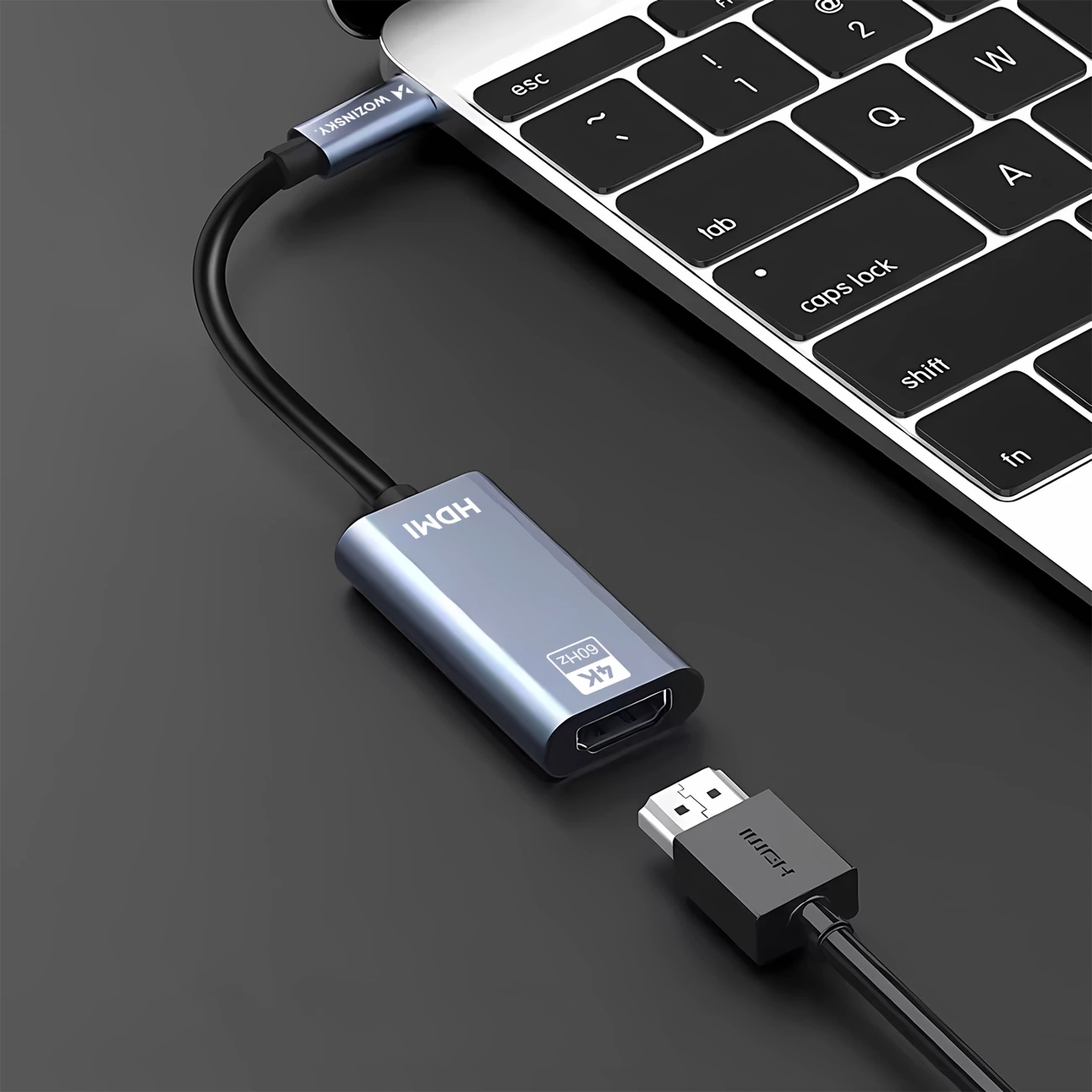 Adapter USB-C në HDMI 4K 60Hz, Wozinsky WACH-01, i zi