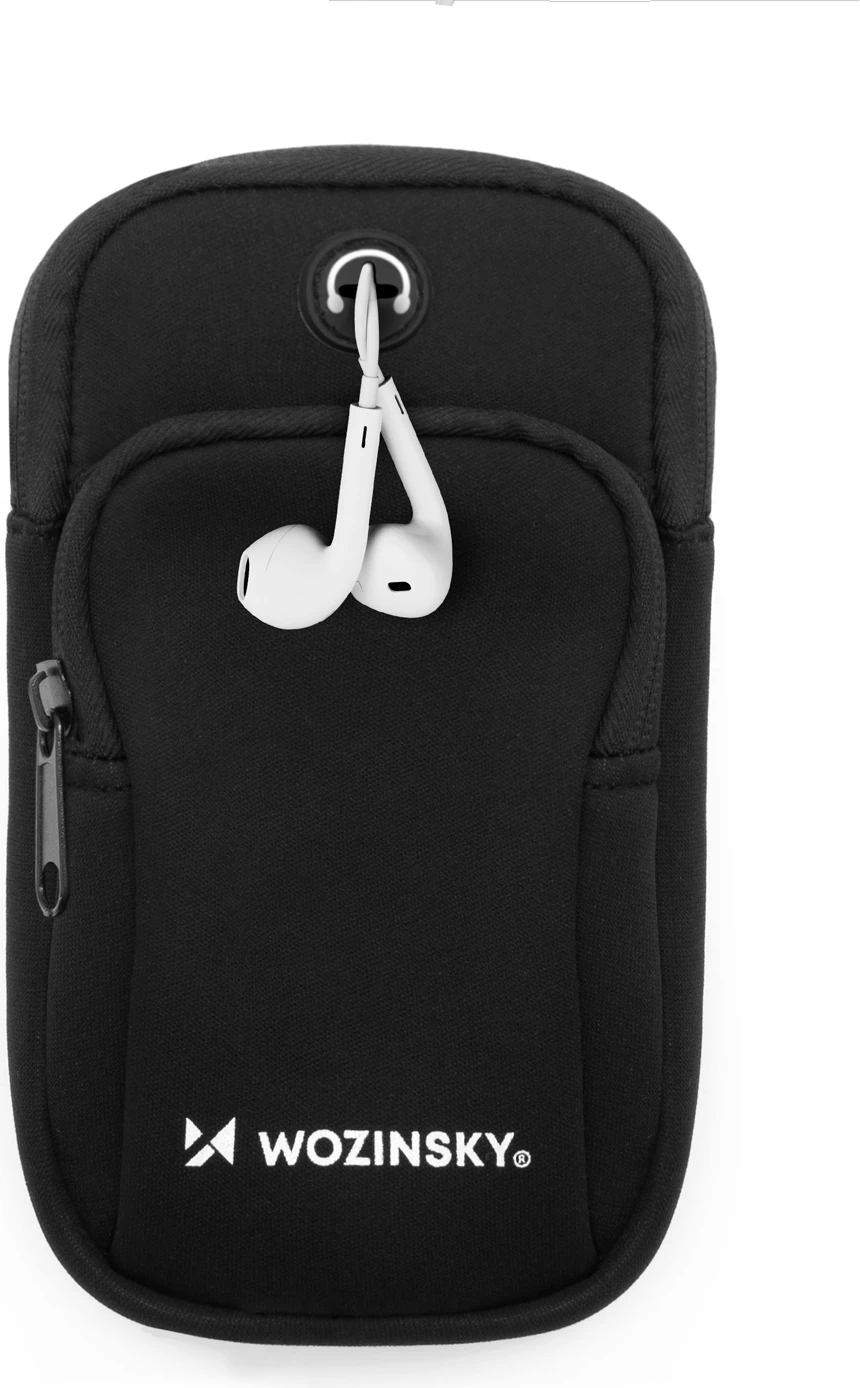 Brez krahu për telefon, Wozinsky, WABBK1, përshtatje për celularë deri 6.7 inç (78 x 162 x 14 mm), 2 x xhepa, rrip elastik me shirit ngjitës 18–40 cm, material lycra i papërshkueshëm nga uji, i zi